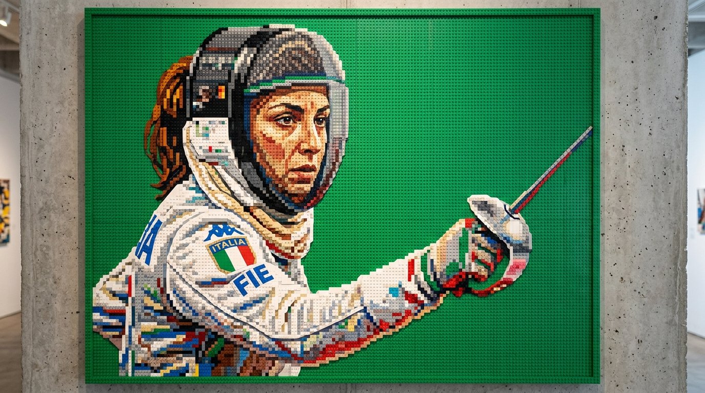 Valentina Vezzali in un mosaico di Lego: l'omaggio dell'artista sardo Maurizio Lampis